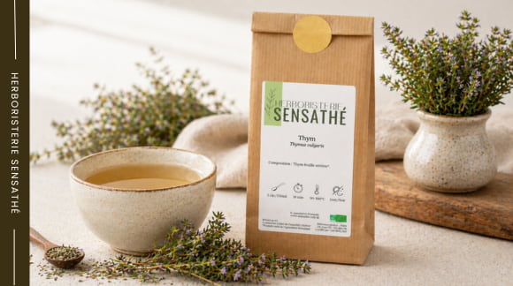 Thym en vrac pour préparer une infusion naturelle et des remèdes naturels en herboristerie - Herboristerie Sensathé